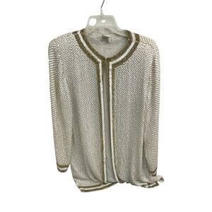 Judith Ann Sequin Silk Jacket M Gold White Vintage India RN 60406 Y2K Glam